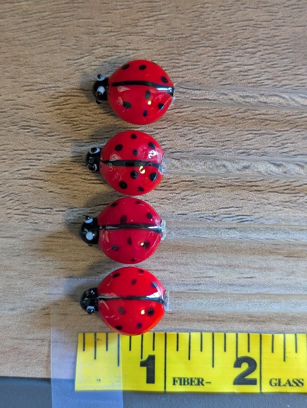 Glass Ladybug Cocktail Swizzle Sticks Set of 4 Barware Vintage MCM Lampworked